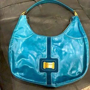 Blue leather shoulder bag